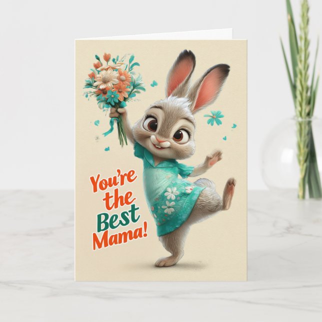 Cute Bunny You’re the Best Mama Card Kort (Framsida)