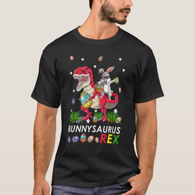 Cute Bunnysaurus Rex T Rex Dino & Dabbing Rabbit E T Shirt (Framsida)