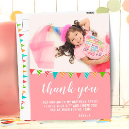 Cute Bunting Flagga Rosa Birthday Photo Tack Vykort