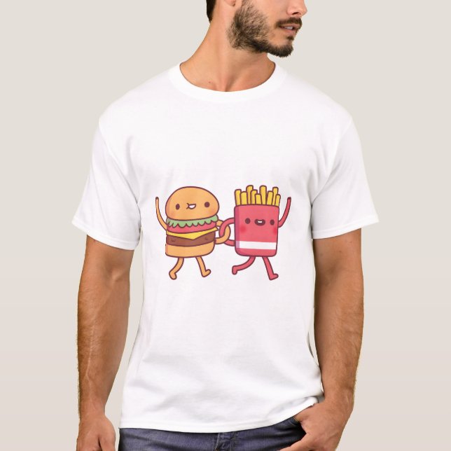 Cute Burger and Fries Linjärt.ex. Armar T Shirt (Framsida)
