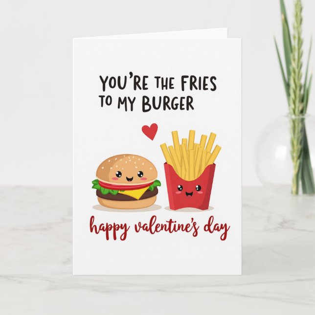 Cute Burger Fries Valentine Card Kort (Framsida)