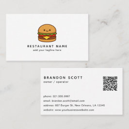 Cute Burger QR Code Restaurant Visitkort