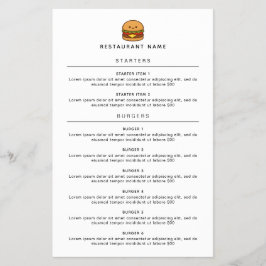 Cute Burger Restaurant Menu Flygblad