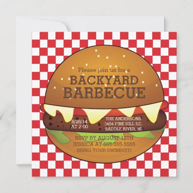 Cute Burger Summer BBQ Party bjudan Inbjudningar (Framsida)