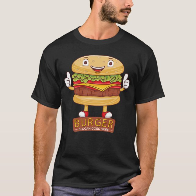 Cute Burger Tecknad Art T Shirt (Framsida)