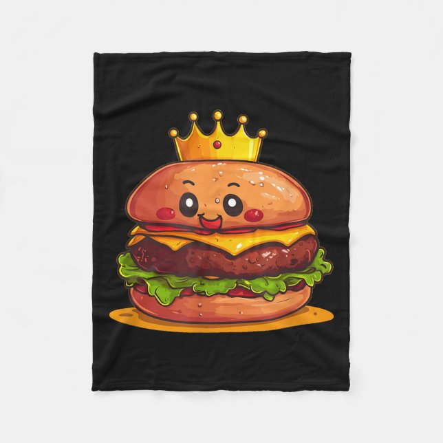 Cute Burger With Crown And Kingdom Costume  Fleecefilt (Framsidan)