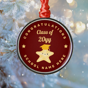 Cute Burgundy Guld Reach for the Stars Studenten Julgransprydnad Metall