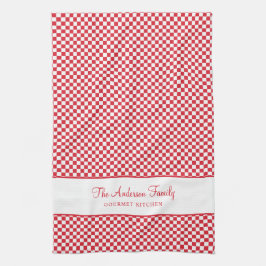 Cute Burgundy Red White Fransk Pput Check Gourmet Kökshandduk