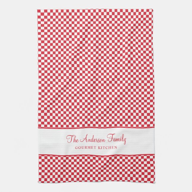 Cute Burgundy Red White Fransk Pput Check Gourmet Kökshandduk (Vertikal)