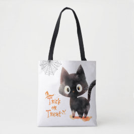 Cute Bus eller godis Black Cat Halloween Tygkasse