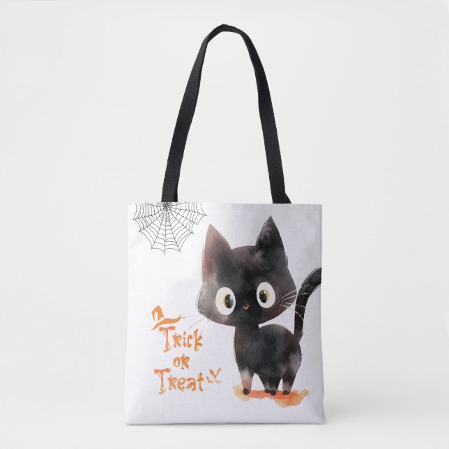 Cute Bus eller godis Black Cat Halloween Tygkasse (Framsida)