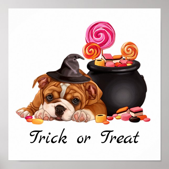 Cute Bus eller godis Candy Hund | Halloween Poster (Framsidan)