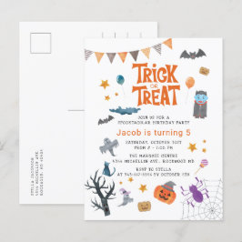 Cute Bus eller godis Halloween 5 femte Födelsedags Inbjudan Vykort