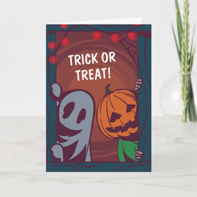 Cute Bus eller godis Halloween-gratulationskort Kort (Framsida)