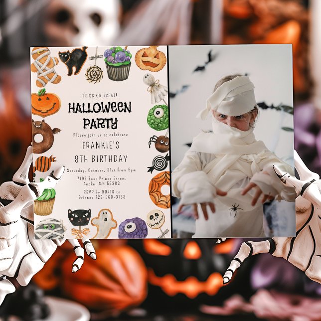 Cute Bus eller godis Halloween Photo Birthday Inbjudningar (Skapare uppladdad)