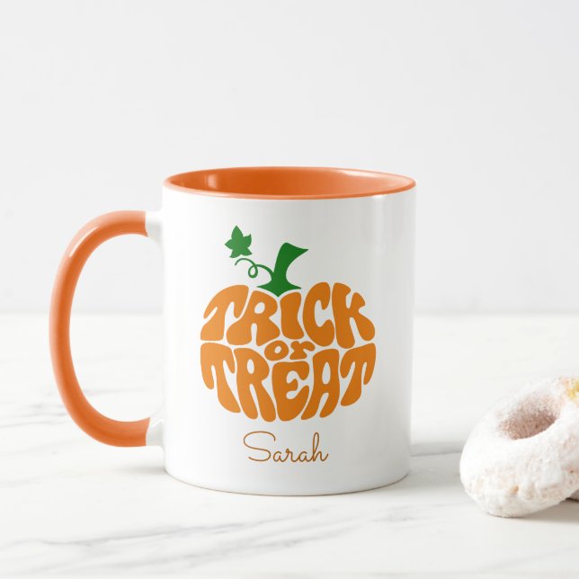 Cute Bus eller godis Halloween Pumpkin Mugg (Med munk)