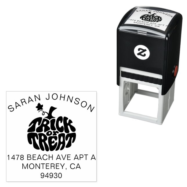 Cute Bus eller godis Halloween Pumpkin Självfärgande Stämpel (In Situ)