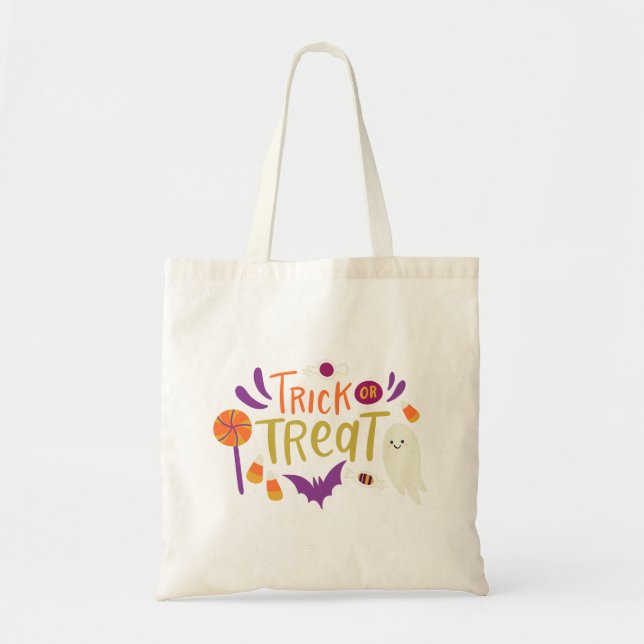 Cute Bus eller godis Halloween Tote Bag Tygkasse (Framsidan)