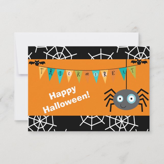 Cute Bus eller godis Spider Halloween-platta kort (Framsida)