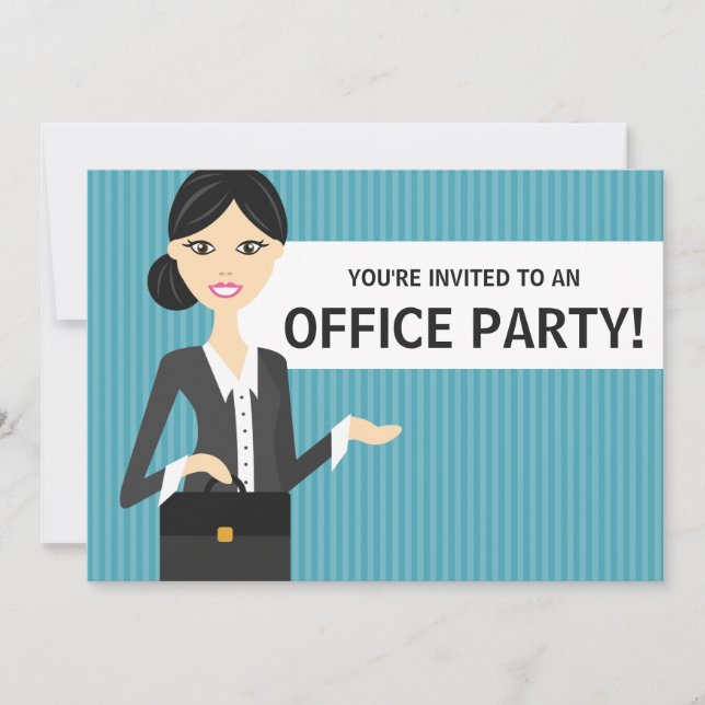 Cute Business Women med Black Hair Office Party Inbjudningar (Framsida)