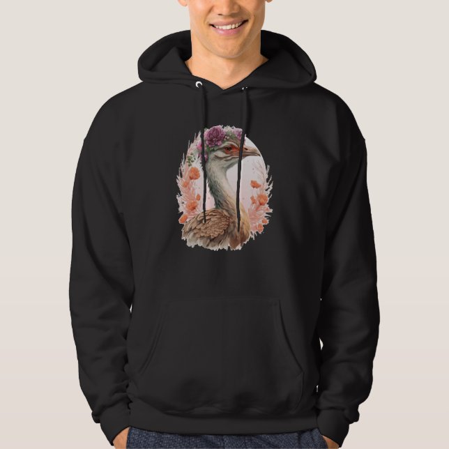 Cute Bustard Bird Watching Flower Crown Floral Bir Hoodie (Framsida)