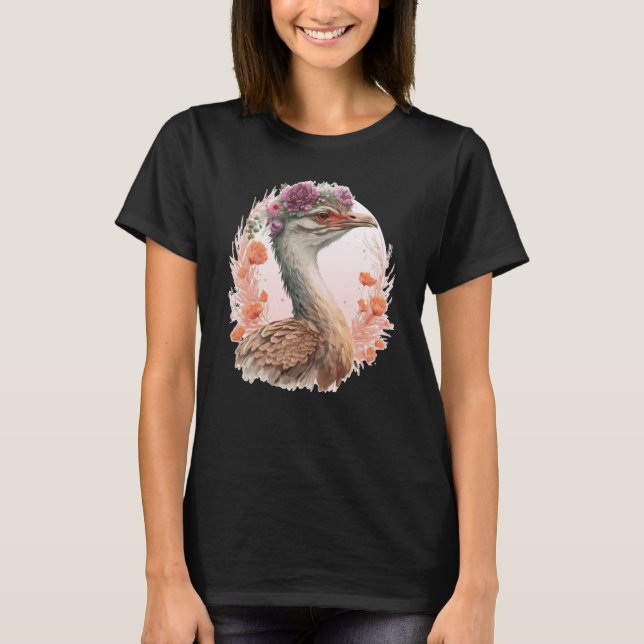 Cute Bustard Bird Watching Flower Crown Floral Bir T Shirt (Framsida)