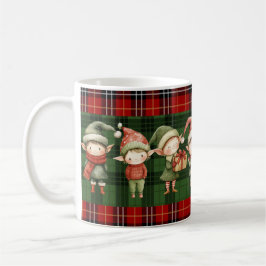 Cute Busy Elves Christmas Green Plaids Kaffemugg