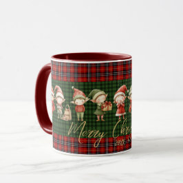 Cute Busy Elves God jul Grönt Red Plaid Mugg