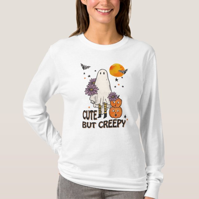 Cute but Creepy Ghost, Pumpkins & Fladdermöss T Shirt (Framsida)