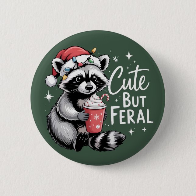 Cute But Feral Christmas Raccoon Funny Animal Knapp (Framsida)