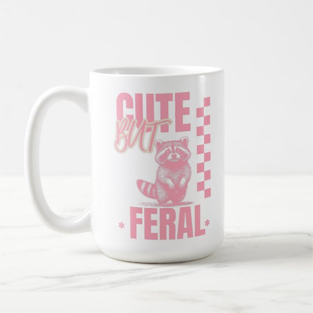 Cute but Feral Funny Memine Quote, Quirky Kaffemugg (Vänster)