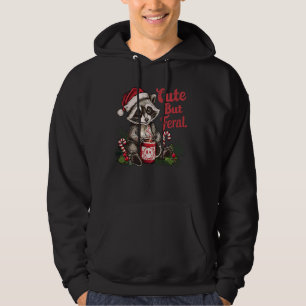 Cute but Feral Funny Raccoon Hett Cocoa God X Hoodie