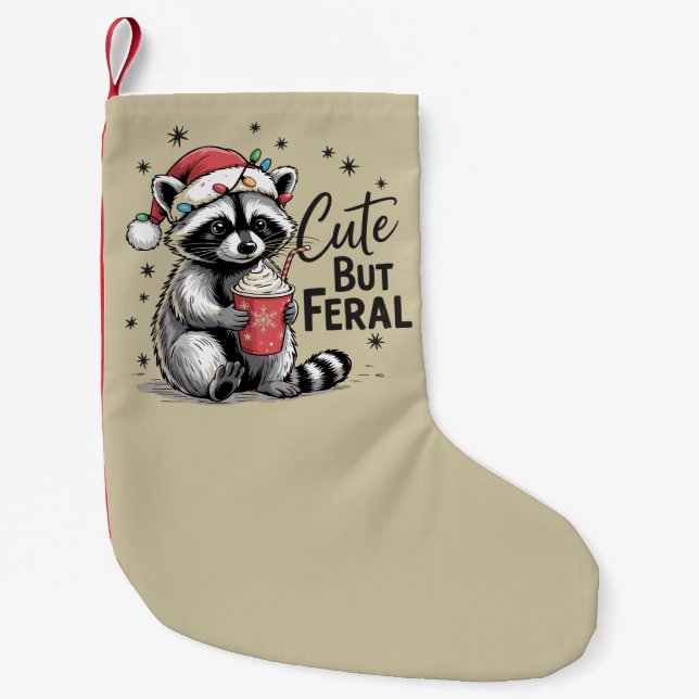 Cute but Feral jul Raccoon Cute Animal Julafton Liten Julstrumpa (Framsidan)