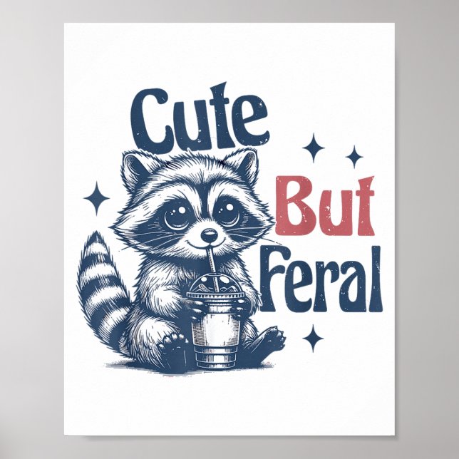 Cute But Feral Raccoon Drinking Boba Toddler Vinta Poster (Framsidan)