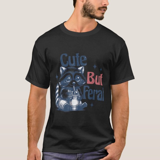 Cute But Feral Raccoon Drinking Boba Toddler Vinta T Shirt (Framsida)