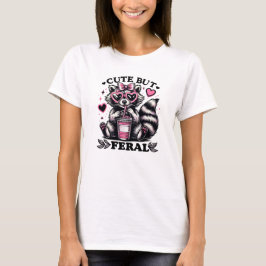 Cute but Feral Raccoon Pink Glasses T Shirt