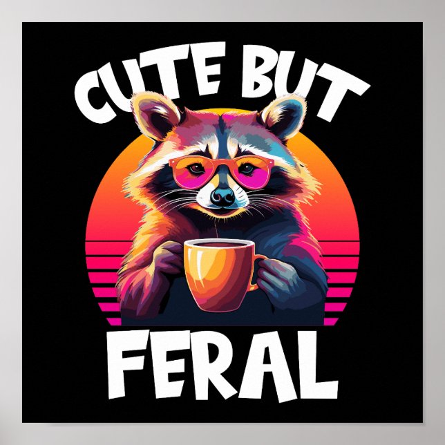 Cute but Feral Raccoon Retro Coffee Älskare Poster (Framsidan)