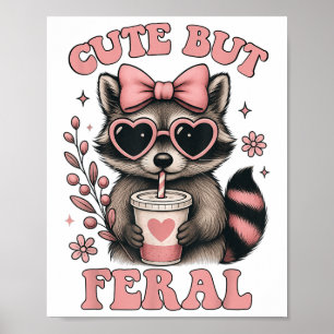 Cute but Feral Raccoon Sungles Funny Memor Summer Poster