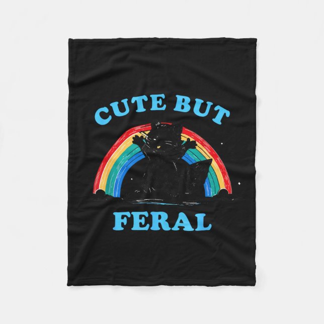 Cute But Feral Raccoon With Rainbow Funny Raccoon  Fleecefilt (Framsidan)