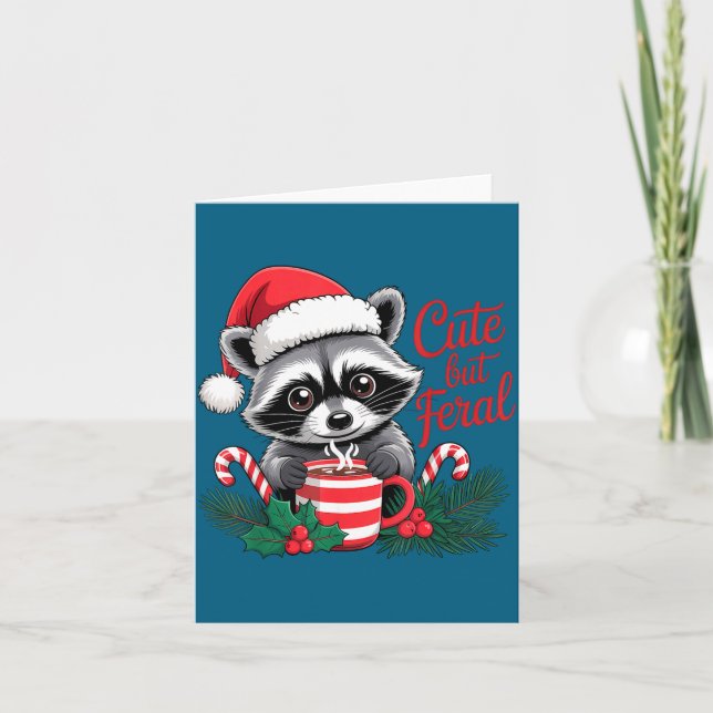 Cute But Feral Raccoon With Santa Hat Xmas Cute Ch Kort (Framsida)