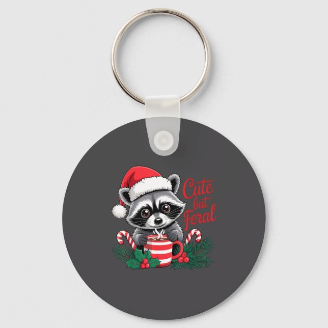 Cute But Feral Raccoon With Santa Hat Xmas Cute Ch Nyckelring (Framsida)