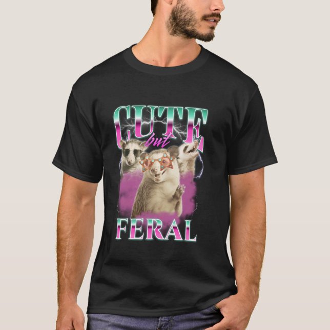 Cute but Feral Retro Funny Possum Memal Bootleg Ra T Shirt (Framsida)