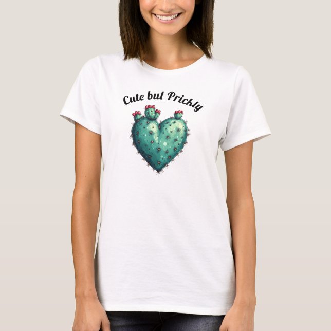 Cute but Prickly Cactus Heart Valentine's Day T Shirt (Framsida)