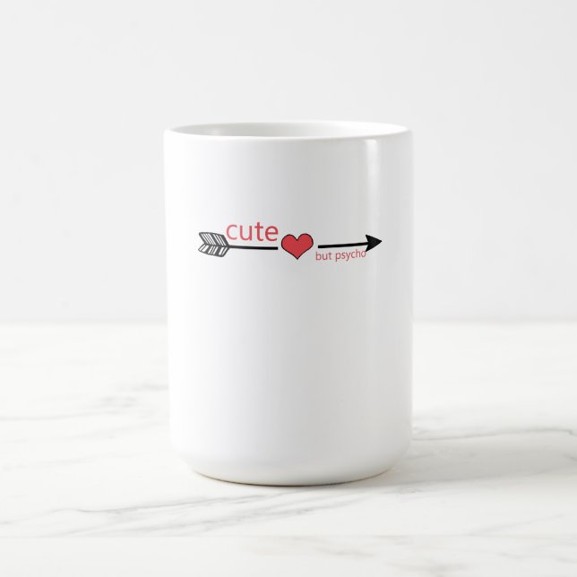 Cute but Psycho Black Arrow Red Heart Magisk Mugg (Center)