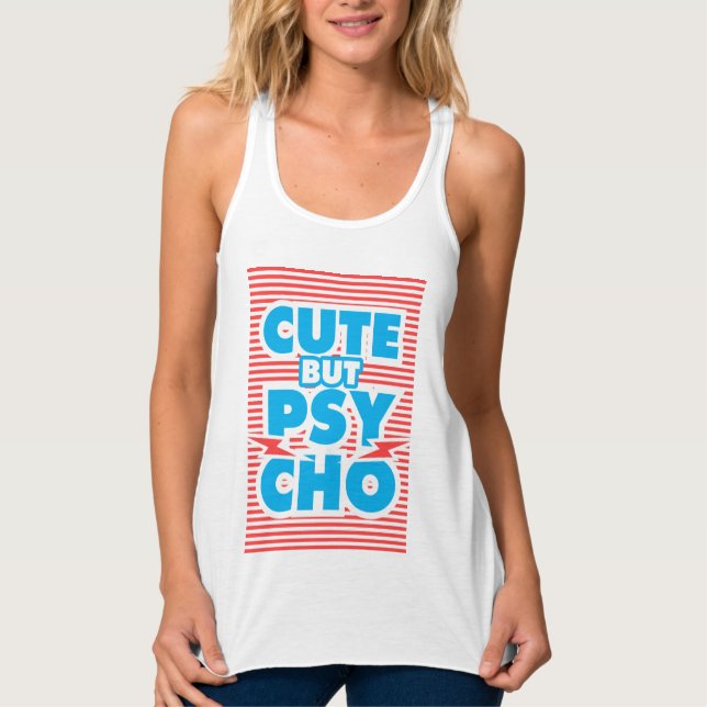 Cute but Psycho, typografi, gigly t shirt, Linne Med Racerback (Framsida)