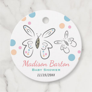 Cute Butterflies and Dots Girl Baby Shower Gåvor Etiketter