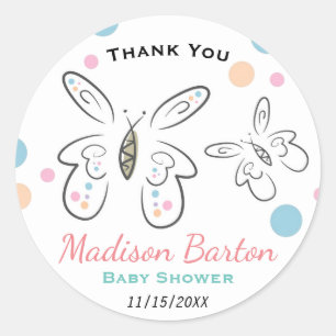 Cute Butterflies and Dots Girl Baby Shower Runt Klistermärke