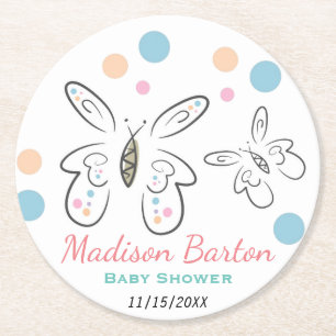 Cute Butterflies and Dots Girl Baby Shower Underlägg Papper Rund
