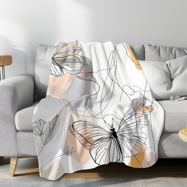 Cute Butterflies Line Art Mönster Fleece Blanket (Skapare uppladdad)