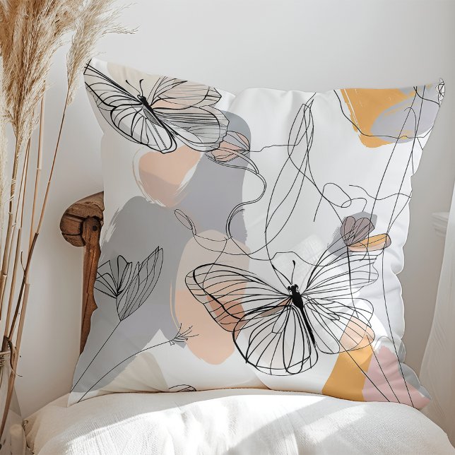 Cute Butterflies Line Art Mönster Kudde (Skapare uppladdad)